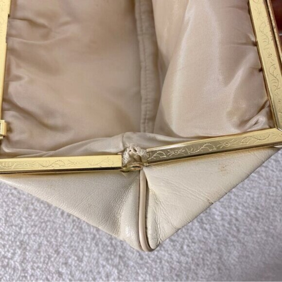 Vintage Cream Leather Mini Purse Clutch Wristlet - Picture 11 of 14